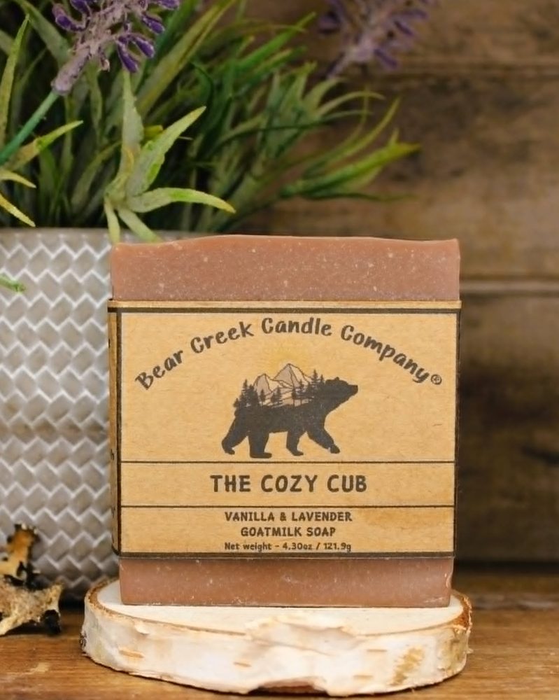The Cozy Cub vanilla and lavender goat milk soap